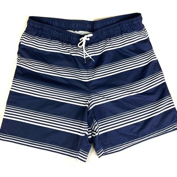 Lands' End Swimwear Drawstring Lined Swim Trunks Shorts XL 40/42 Blue Stripes - Picture 1 of 14